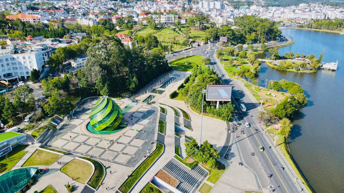 aerial view of the lam vien square in da lat vietnam